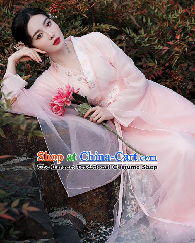 Chinese Traditional Pink Hanfu Dress Jin Dynasty Young Lady Clothing Ancient Princess Garment Costumes