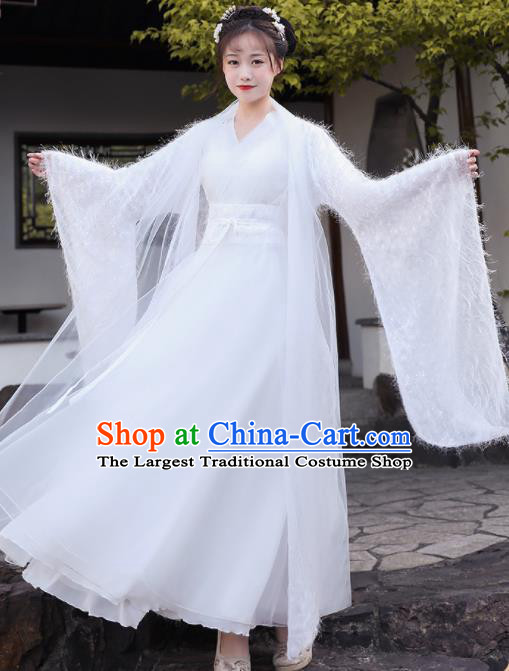 Chinese Song Dynasty Young Lady Clothing Ancient Fairy Costumes Traditional White Hanfu Dress