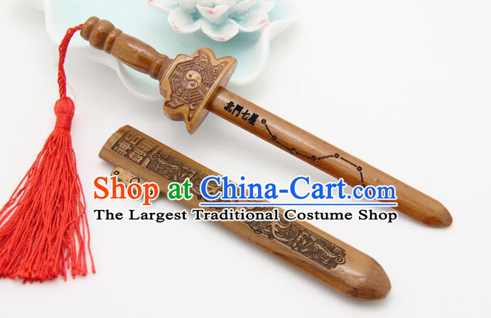 Handmade Peach Wood Sword Traditional Taoism  Dipper Star Dagger Feng Shui Furnishing Articles