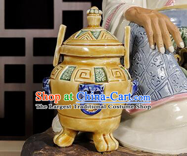 Handmade Shi Wan Porcelain Craft  inches Chinese Ceramic Tai Shang Lao Jun Statue