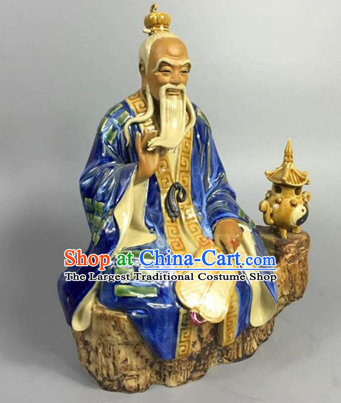 Chinese Ceramic Craft Handmade Shi Wan Porcelain Arts  inches Tai Shang Lao Jun Statue