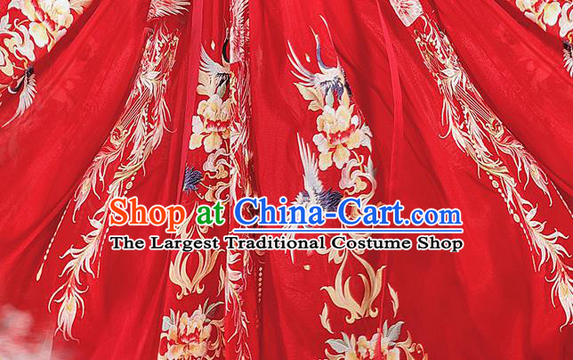 Chinese Jin Dynasty Bride Garment Costumes Ancient Royal Princess Clothing Embroidered Red Hanfu Wedding Dresses