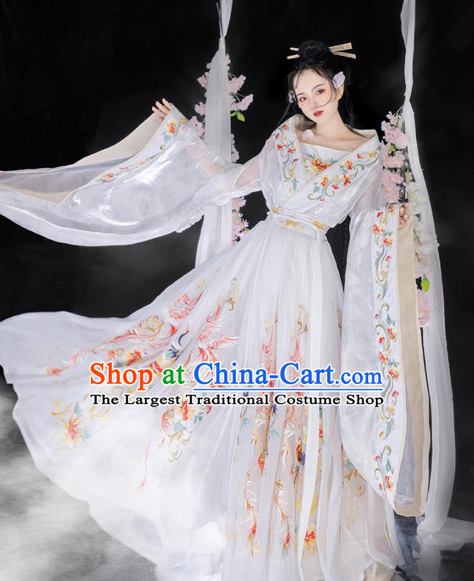 Chinese Embroidered White Hanfu Dresses Jin Dynasty Royal Princess Garment Costumes Ancient Court Female Clothing