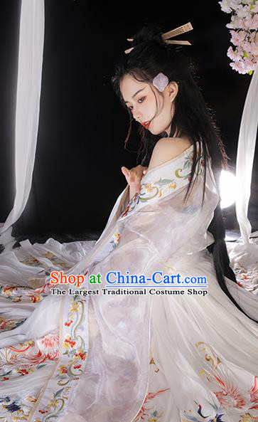 Chinese Embroidered White Hanfu Dresses Jin Dynasty Royal Princess Garment Costumes Ancient Court Female Clothing