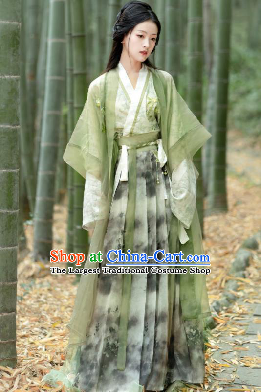 Chinese Traditional Hanfu Garment Song Dynasty Young Lady Costume Ancient Green Dress Clothing
