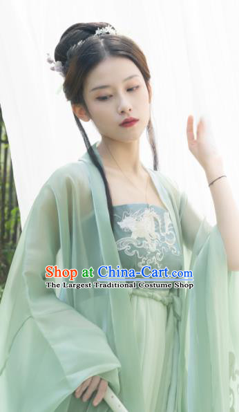 Chinese Ancient Princess Green Dress Clothing Traditional Hanfu Garment Tang Dynasty Palace Lady Costume