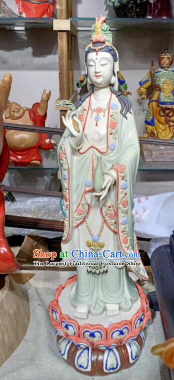 Chinese Mother Buddha Porcelain Sculpture Handmade Shi Wan Guan Yin Ceramic Figurine  inches Guanyin Statue Arts
