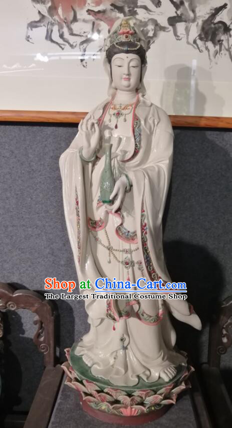 Handmade Shi Wan Guan Yin Ceramic Figurine 40 inches Guanyin Statue Chinese Mother Buddha Porcelain Arts