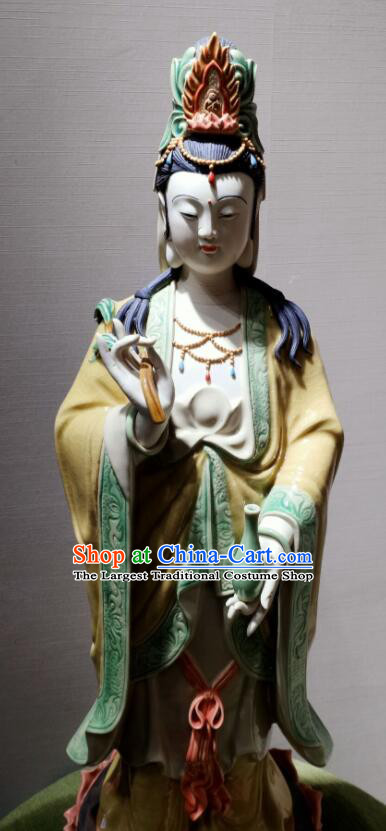 Chinese Buddha Goddess Porcelain Arts Shi Wan Guan Yin Ceramic Figurine Handmade  inches Standing Guanyin Statue