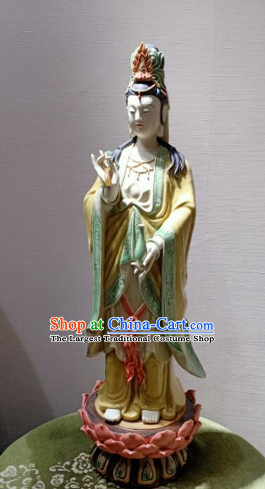 Chinese Buddha Goddess Porcelain Arts Shi Wan Guan Yin Ceramic Figurine Handmade  inches Standing Guanyin Statue