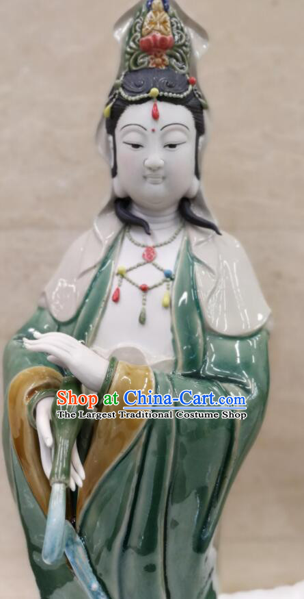inches Standing Guanyin Statue Chinese Green Glaze Mother Buddha Porcelain Arts Handmade Shi Wan Guan Yin Ceramic Figurine