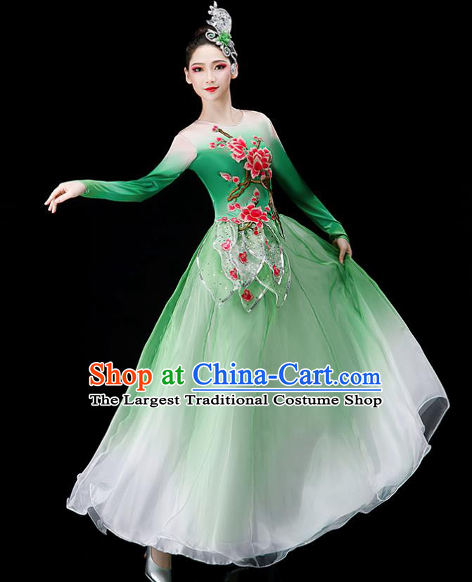 Chinese Women Group Dance Costume Classical Dance Clothing Stage Performance Green Dress