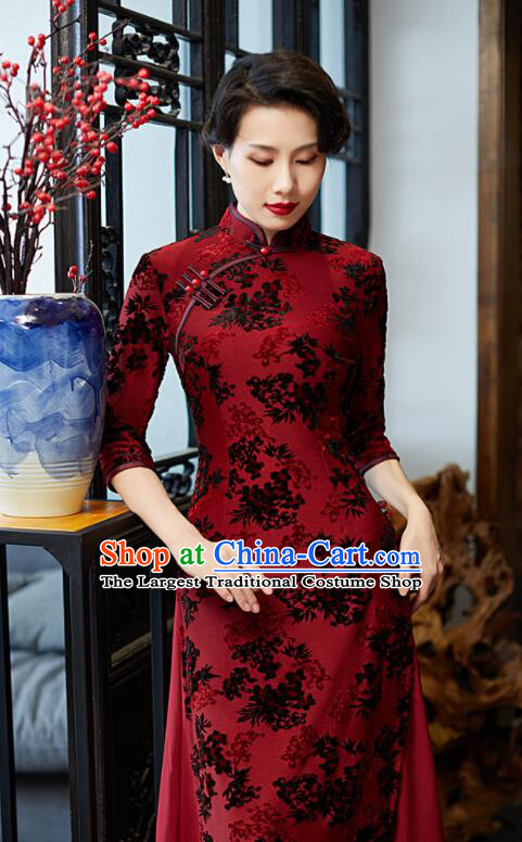 Chinese Aodai Qipao Traditional Cheongsam Lace Dress