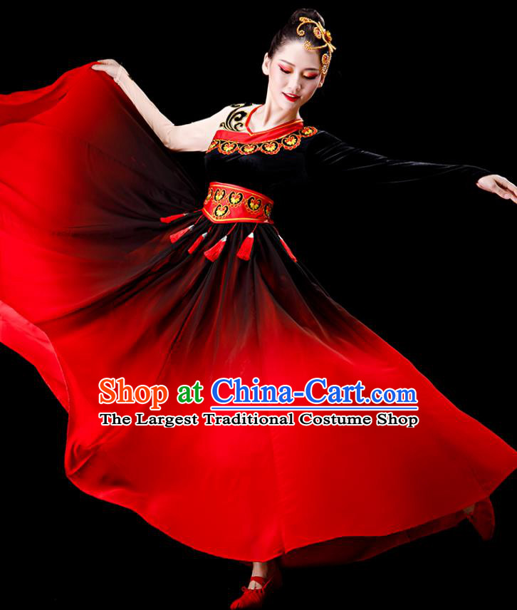 Chinese Xinjiang Dance Red Dress Ethnic Dance Costume Uyghur Nationality Stage Performance Clothing