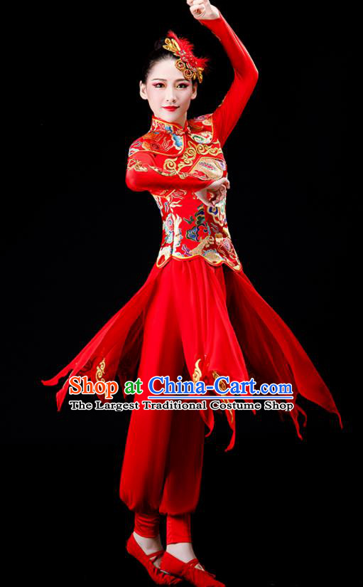 Chinese Drum Dance Red Outfit Yangko Dance Costume Stage Performance Clothing