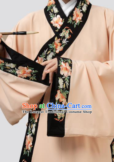 Chinese Traditional Embroidered Hanfu Long Gown Ancient Noble Woman Apricot Dress Ming Dynasty Garment Costume