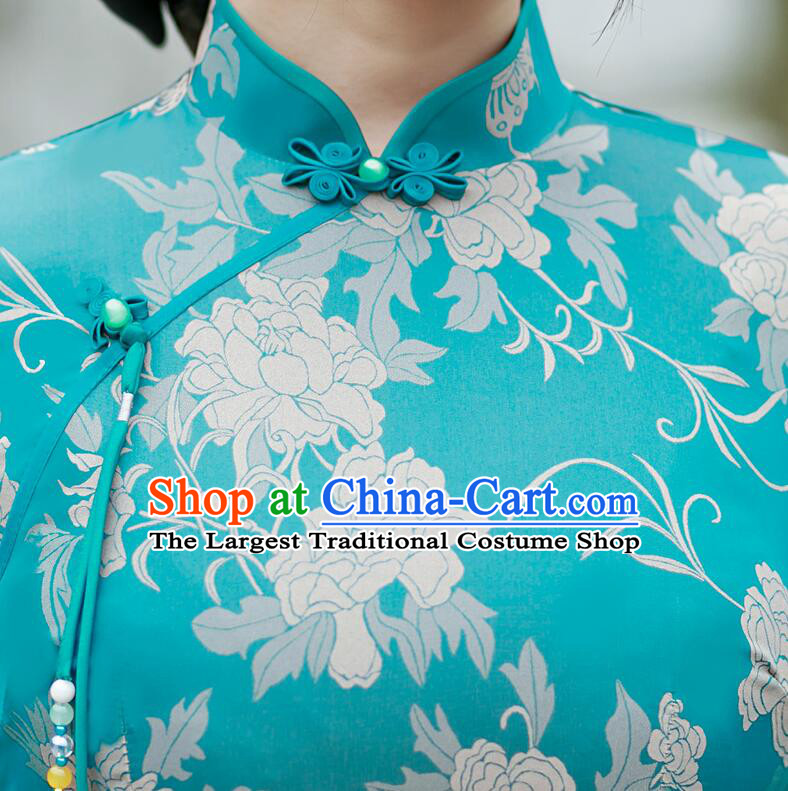 Chinese Traditional Green Cheongsam Middle Sleeve Dress Aodai Qipao