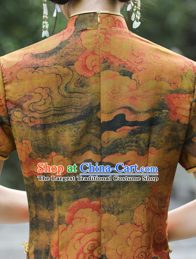 Chinese Traditional Dress Gambiered Guangdong Gauze Cheongsam Aodai Qipao