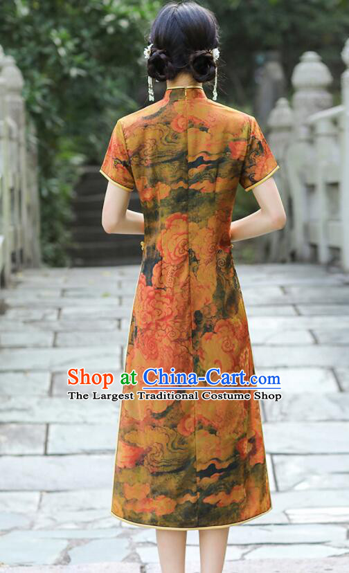 Chinese Traditional Dress Gambiered Guangdong Gauze Cheongsam Aodai Qipao