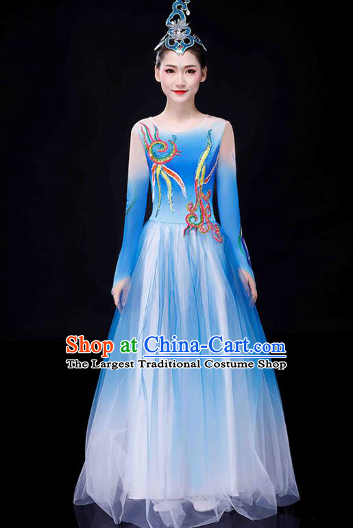 Chinese Spring Festival Gala Stage Performance Clothing Modern Dance Blue Dress Opening Dance Costume