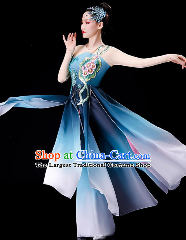 Chinese Umbrella Dance Blue Dress Classical Dance Costume Stage Performance Clothing