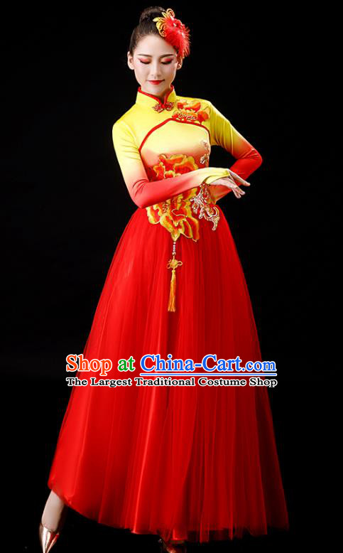 Chinese Stage Performance Clothing Umbrella Dance Red Dress Modern Dance Costume