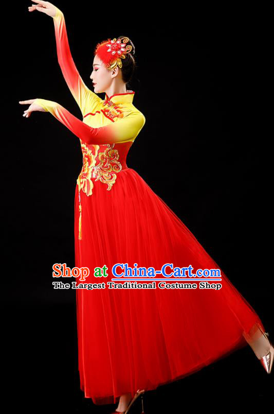 Chinese Stage Performance Clothing Umbrella Dance Red Dress Modern Dance Costume