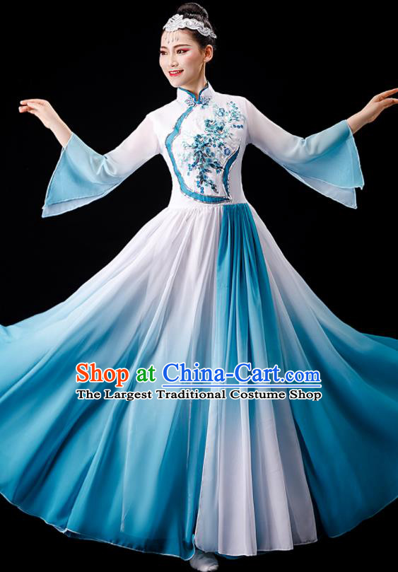 Chinese Classical Dance Costume Stage Performance Clothing Umbrella Dance Blue Dress