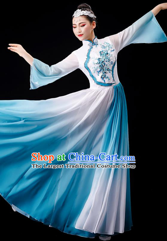 Chinese Classical Dance Costume Stage Performance Clothing Umbrella Dance Blue Dress