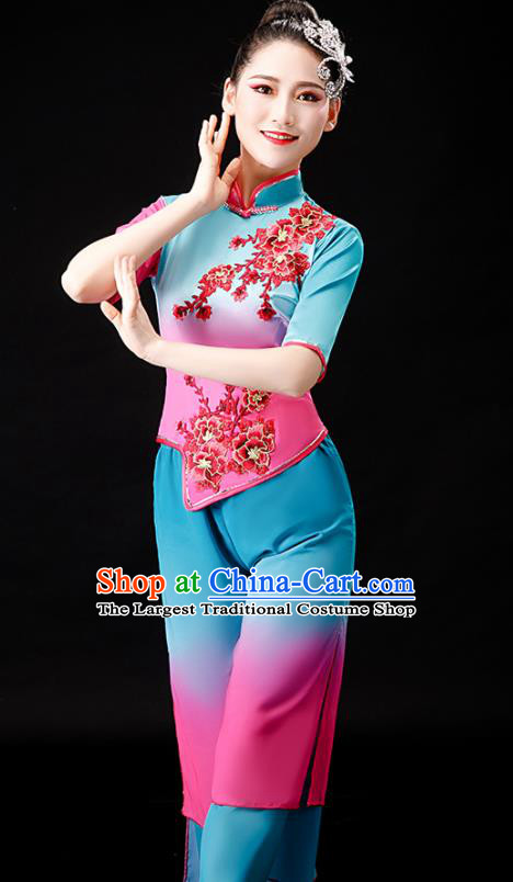 Chinese Yangko Dance Blue Outfit Folk Dance Costume Stage Performance Clothing