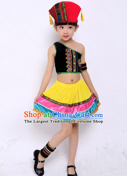 Chinese Ethnic Stage Performance Clothing Li Nationality Girl Dress Outfit Folk Dance Garment Costume