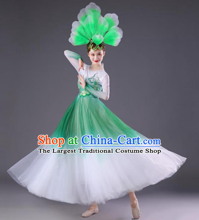 Chinese Women Group Dance Green Dress Modern Dance Costume Spring Festival Gala Opening Dance Clothing