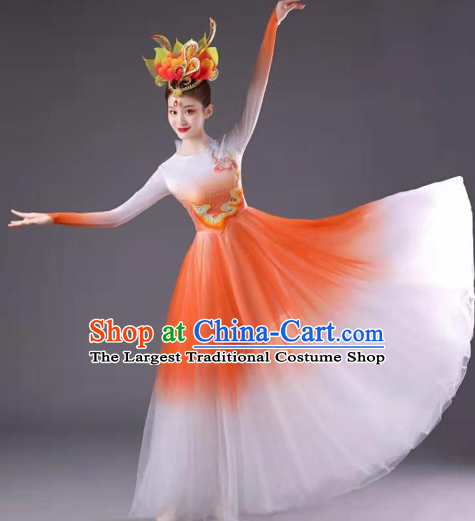 Chinese Spring Festival Gala Opening Dance Clothing Women Group Dance Orange Dress Modern Dance Costume