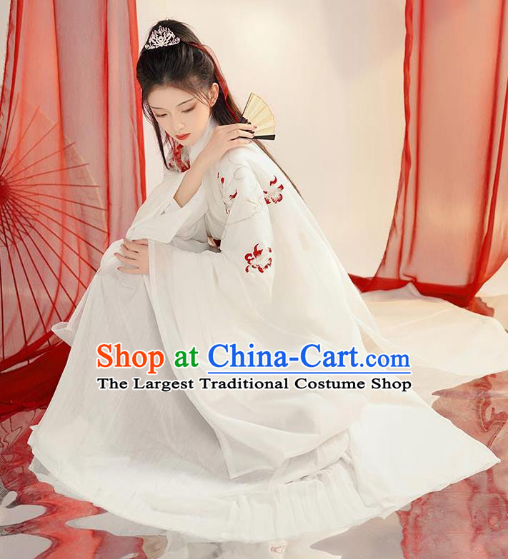 Chinese Ancient Prince White Clothing Song Dynasty Scholar Costumes Traditional Hanfu Garments