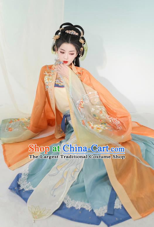 Chinese Song Dynasty Princess Embroidered Dress Traditional Hanfu Garment Costumes Ancient Palace Lady Clothing