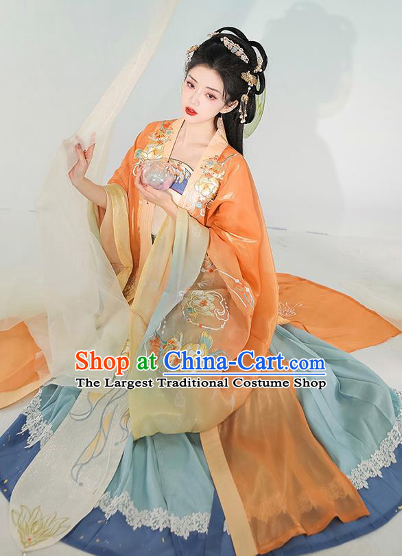 Chinese Song Dynasty Princess Embroidered Dress Traditional Hanfu Garment Costumes Ancient Palace Lady Clothing