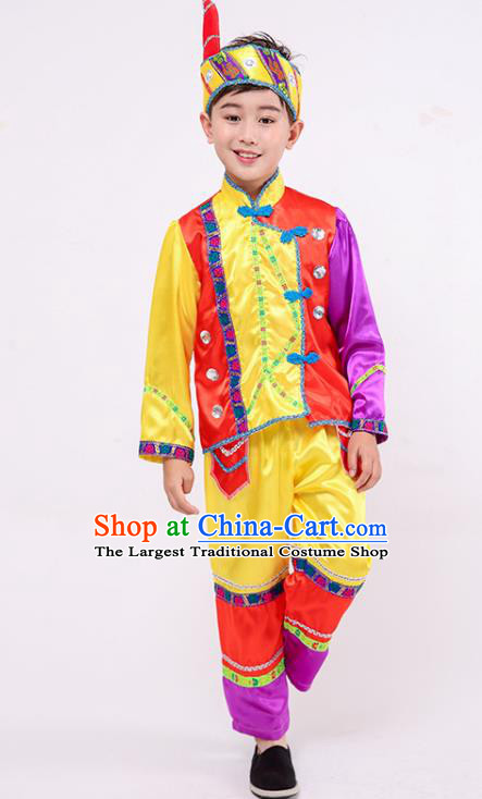 Chinese Wa Nationality Dance Outfit Ethnic Boy Folk Dance Costume Yunnan Stage Performance Clothing
