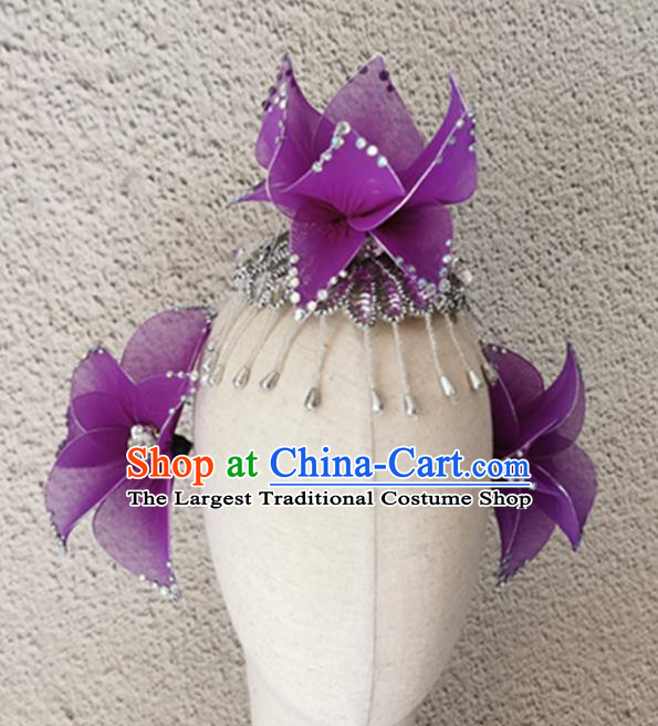 China Classical Dance Hair Accessories Magic Aster Dance Headpieces Stage Performance Purple Headwear