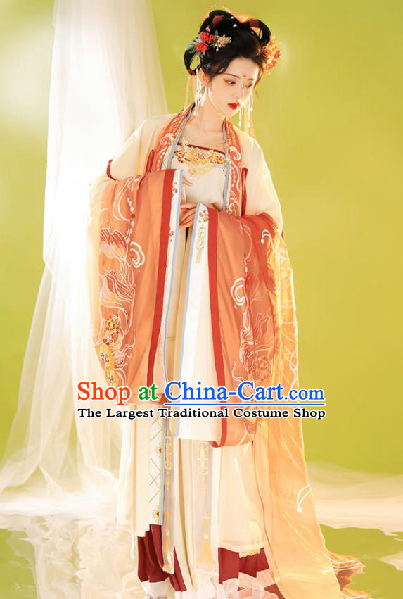 Chinese Song Dynasty Embroidery Historical Costumes Ancient Royal Princess Garments Traditional Court Hanfu Dress Clothing