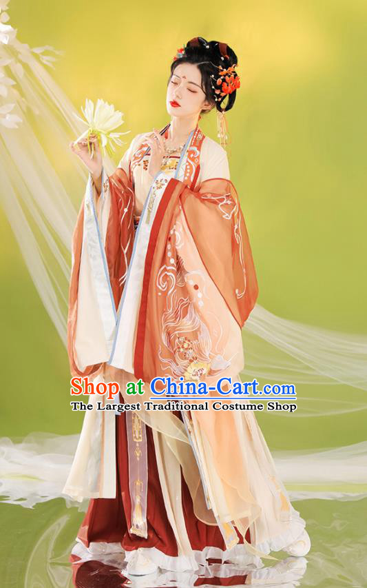 Chinese Song Dynasty Embroidery Historical Costumes Ancient Royal Princess Garments Traditional Court Hanfu Dress Clothing