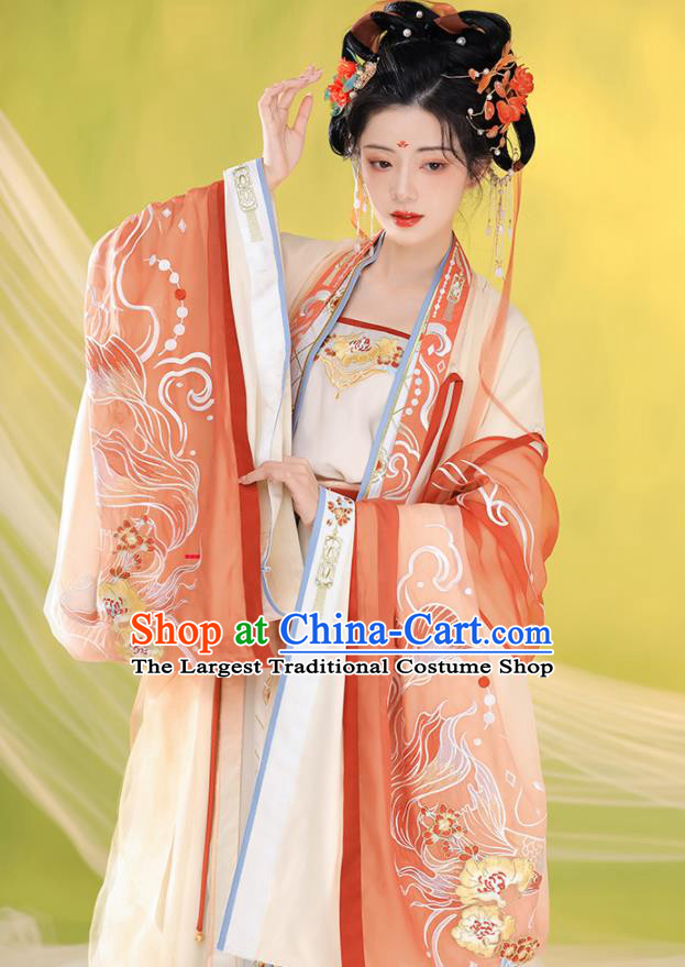 Chinese Song Dynasty Embroidery Historical Costumes Ancient Royal Princess Garments Traditional Court Hanfu Dress Clothing