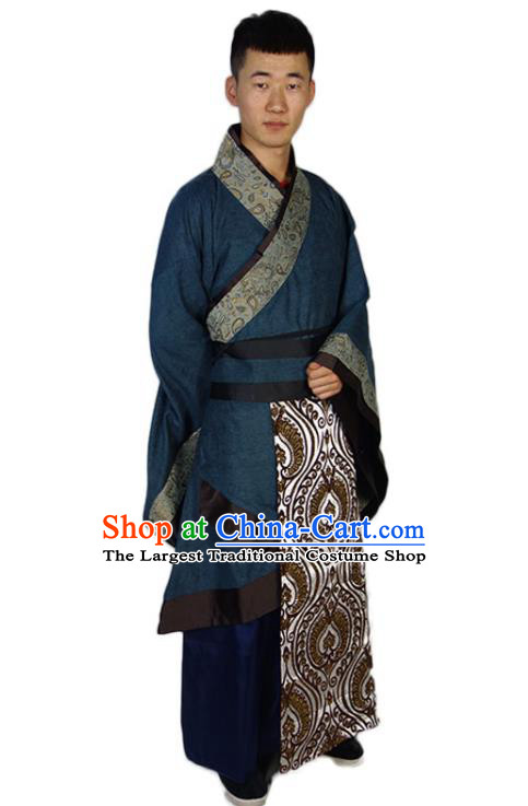 Chinese Traditional Navy Official Robe Ancient Scholar Clothing Han Dynasty Garment Costumes