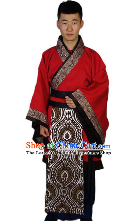 Chinese Han Dynasty Emperor Garment Costumes Traditional Red Official Robe Ancient Scholar Clothing