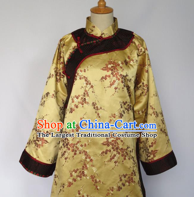 Chinese Late Qing Dynasty Garment Costumes Traditional Noble Woman Yellow Outfit Ancient Young Mistress Clothing