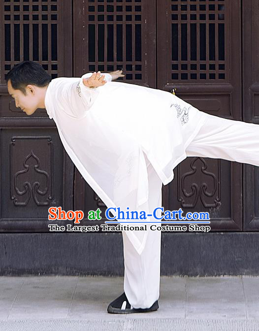 Chinese Martial Arts Costumes Tai Chi Training White Uniform Top Competition Three Pieces Outfit
