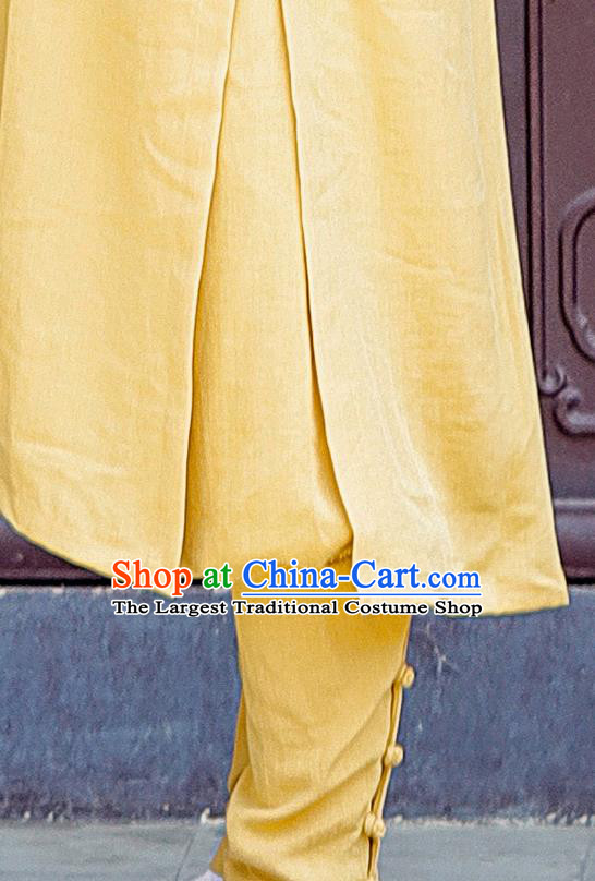 Chinese Tai Chi Training Yellow Uniform Traditional Wudang Taoist Priest Frock Martial Arts Costumes
