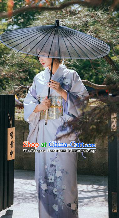 Japan Summer Festival Sakura Yukata Dress Japanese Traditional Garment Printing Lilac Kimono