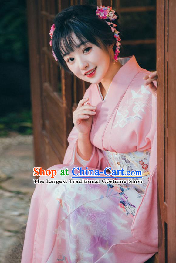Japanese Summer Festival Yukata Dress Japan Traditional Young Lady Garment Pink Kimono