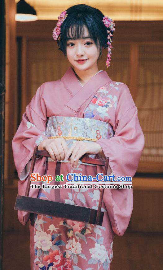 Japan Traditional Summer Festival Yukata Dress Young Lady Garment Japanese Printing Purple Kimono
