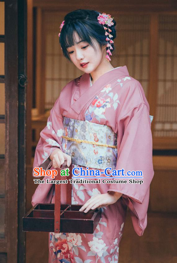 Japan Traditional Summer Festival Yukata Dress Young Lady Garment Japanese Printing Purple Kimono